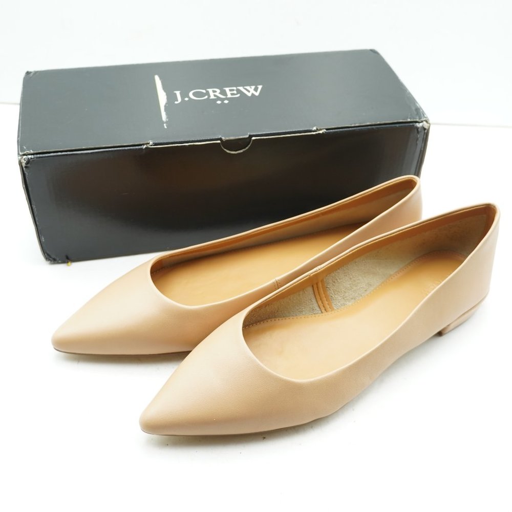 New J. CREW Factory Marina Leather Pointy Toe Flats 11 Warm Beige Nude Tan Shoes